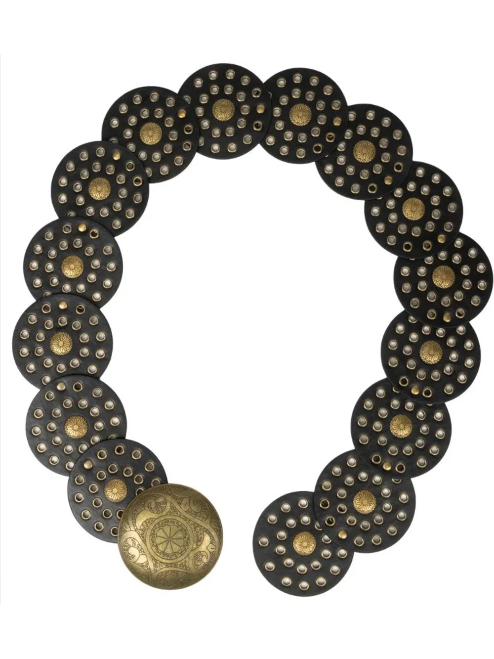 Women Black & Gold Wide Western Disc Belt Cowgirl Boho-Concho Leather Belt